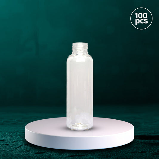 Compact and portable 100ml clear plastic bottle for travel, featuring durable construction and versatile usage.